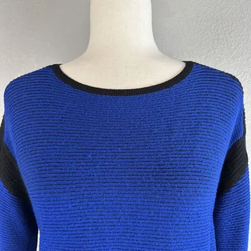 St. John Womens Bateau Neck Sweater Size 8 Cobalt Blue Black Wool Santana Knit