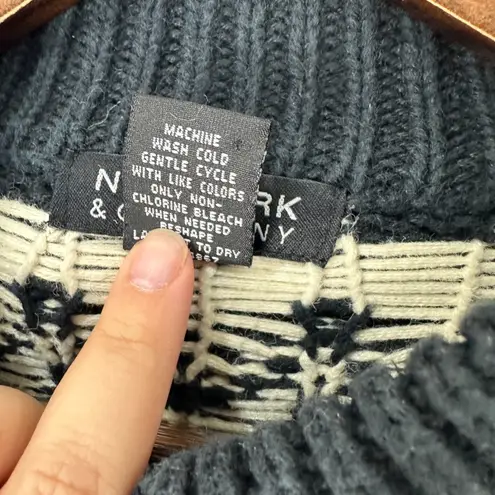 Vtg 90s New York & Company Sweater L Blue White Fair Isle Cardigan Preppy Ski Size L