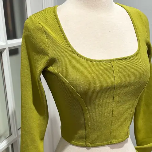 HAPPILY GREY Green Ribbed Cropped Top