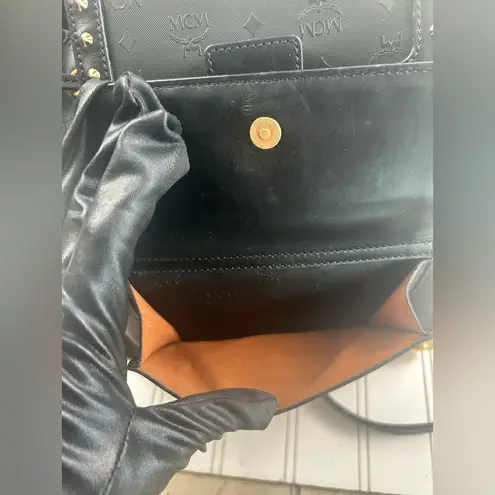 MCM Vintage Black Leather Studded Backpack with Gold-Tone Hardware