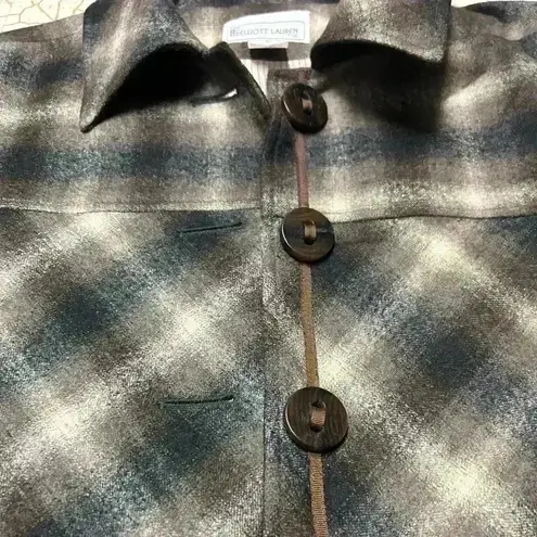 Elliott Lauren Women's Size 4 Plaid 100% Wool Flare Sleeve Crop Pea Coat Jacket Brown