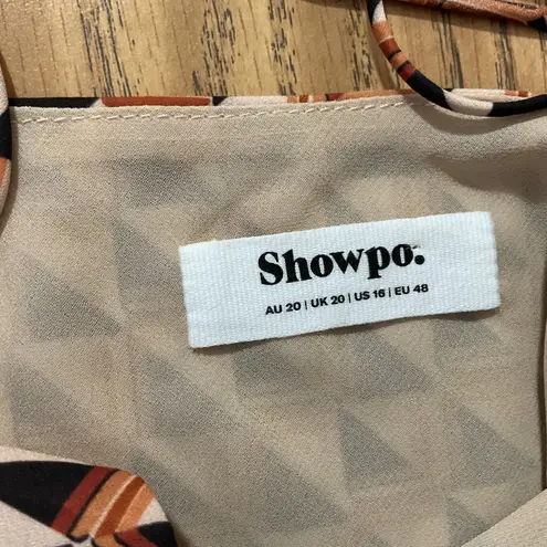 Showpo Geometric Print Spaghetti Strap Maxi Dress Size 16 Side Slit Brown