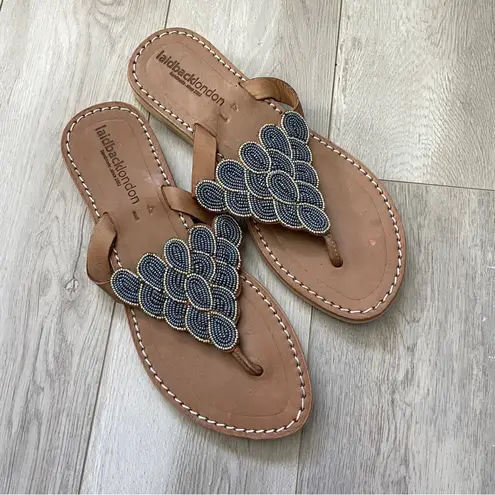 Laidback London Sandals laith beaded flip flop womens Brown size 10 handmade