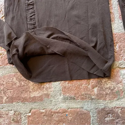 Elegant Brown Ruffle Trim Top Ruching Transparent Sheer Long Sleeve Size XS/S
