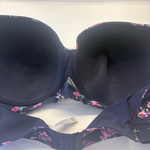 Cacique Lightly Lined Full Coverage Bra Underwire Size 42DD Black Cherry Blossom