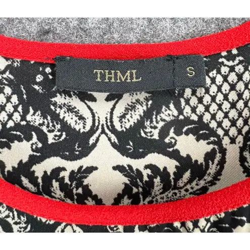 THML Shift Dress S Black Fleur De Lis Red Colorblock Sleeveless Moulin Rouge