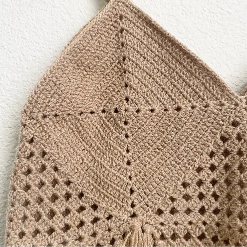 MIREMAR Natural Beige Tan Crochet Fringe Bohemian Boho Top One Size