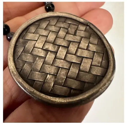 Sterling silver onyx and amethyst beaded choker pendant necklace