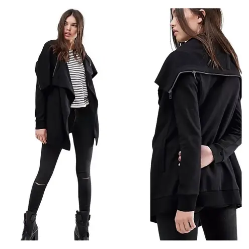 All Saints Dahlia black asymmetrical convertible sweatshirt jacket XS