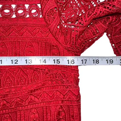 Moulinette Soeurs Anthropologie Tamera Red Lace 3/4 Sleeve Peplum Top US 2