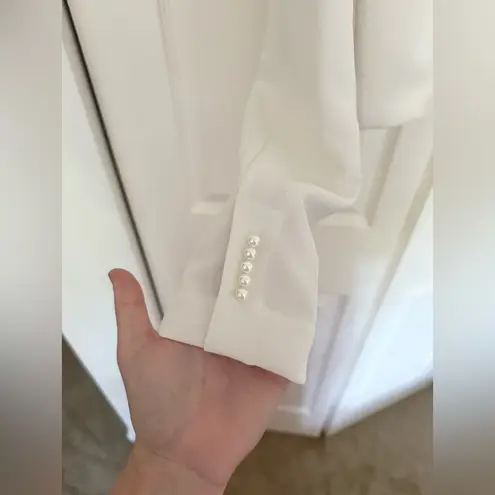 BHLDN NWT Zeta Erika Top Ivory White Long Sleeve Pearl Blouse Size 10