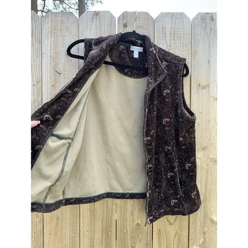 Charter Club Women's Quilted‎ Velour Vest large green purple zip up paisley