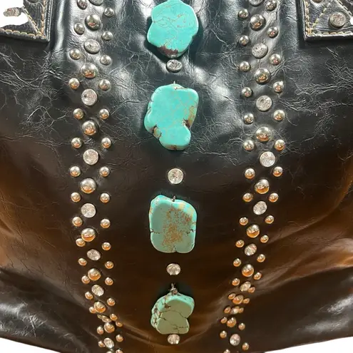 Country Road Purse Black Faux Leather Turquoise Cowgirl Western Rhinestone Studs