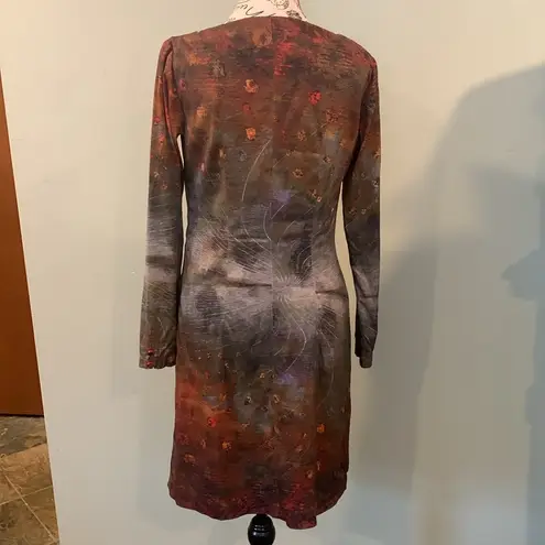 Adventures des Toiles Watercolor Long Sleeve Dress Women’s 36 Appr. Small Medium Red