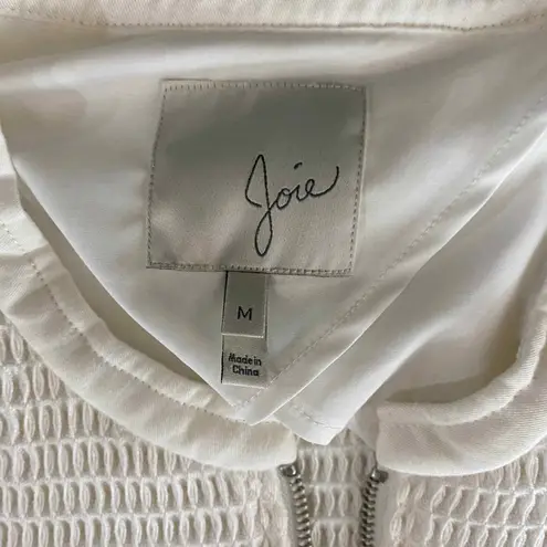 Joie  Zip Front Jacket Medium White Waffle Knit Pockets Cotton Blend Zip Cuffs