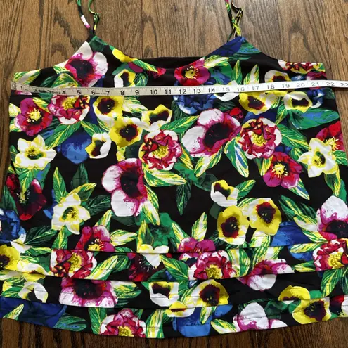 Attention Floral Print Cami Tank Top Ruffled Sleeveless Blouse Colorful XL