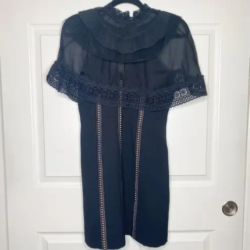 Self Portrait Self-Portrait Black Chiffon Cape Overlay Cady Mini Dress Size 4
