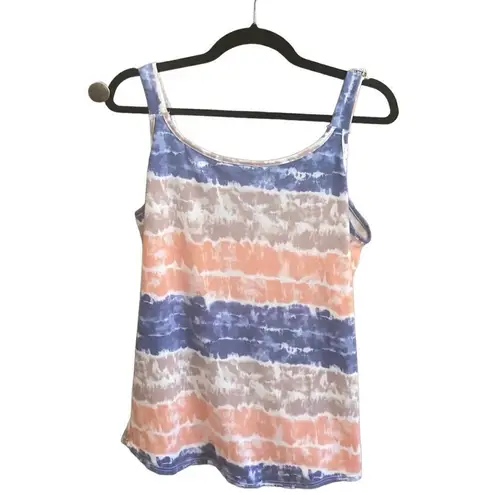 Twenty Second  Blue/Orange Tie Dye Center Knot Tank. Size Large.