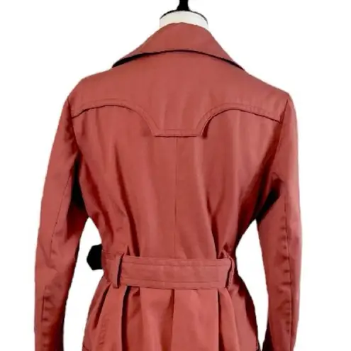 London Fog Vintage 60s Trench Coat Belted Collared Dark Pink Women’s Size 12