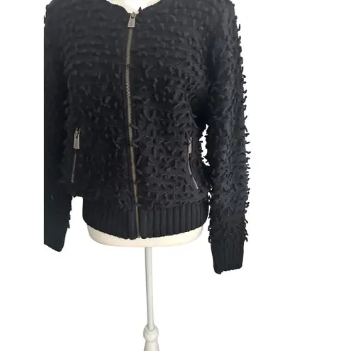 ANINE BING Black Knit Pulled Bomber Style Jacket Coat Size XS