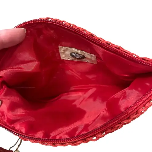 NEW Red & Brown Beaded Style Natural Design Sun N Sand Wallet Wristlet Purse Bag