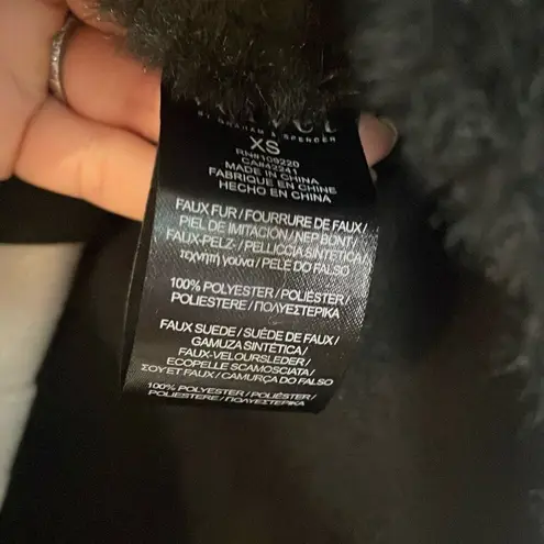 Velvet by Graham & Spencer faux fur teddy colorblock jacket xs Black