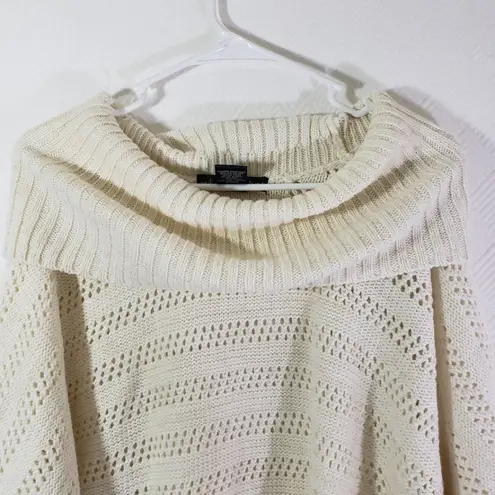 United States Sweaters Medium Ivory Cream Metallic Open Knit, Cowl Neck Sweater