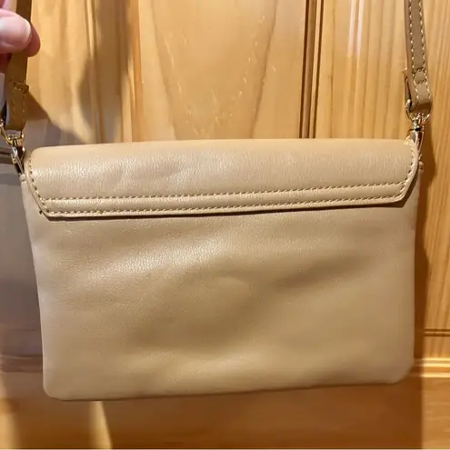 Miztique designer collection cross body tan purse gold accents
