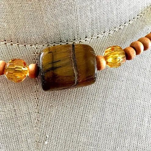 Brown bead, Tiger’s Eye & yellow Beaded choker Necklace
