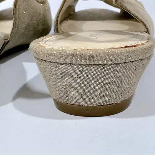 Laura Ashley Sand Metallic Rosette Slingback Peep Toe Shoes 6 1/2 Floral Cottage