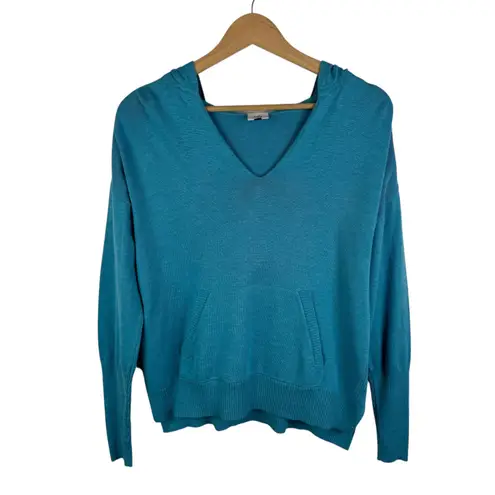 CAbi Hop to Knit Hoodie Small Blue V-Neck Pullover Sweater Comfy Cotton Blend