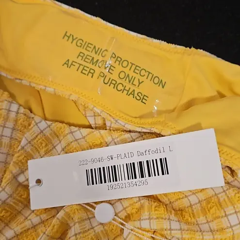 JONATHAN SIMKHAI Rosabel Seersucker One Piece Swimsuit Daffodil Plaid Large NWT Yellow