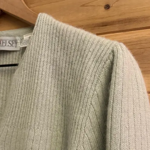 VNTG Kerri & Kelsey Small Green Coquette Cable Knit Ribbed Button Front Cardigan