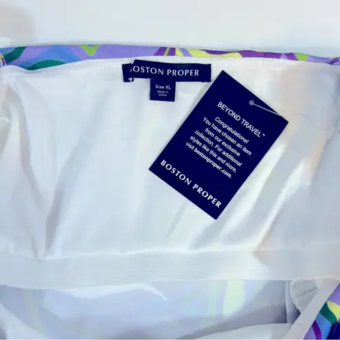 Boston Proper Beyond Travel Abstract Fleurs Keyhole Purple Dress Size XL NWT