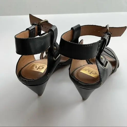DV DOLCE VITA WEDGE ANKLE STRAP BLACK LEATHER WOMENS SIZE 7.5