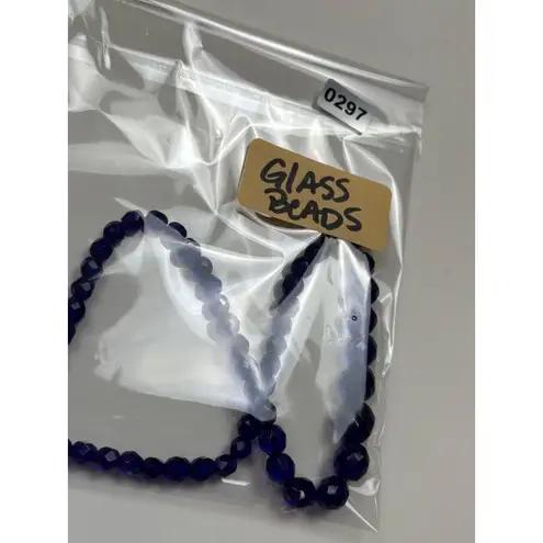 Vintage Deep Blue Faceted Glass Bead Necklace With Silver