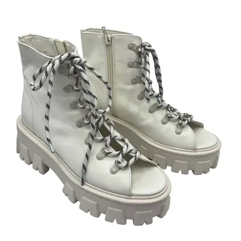 MOUSSY Lace Up Chunky Ankle Boots Women’s Size 7 White Open Toe Platform