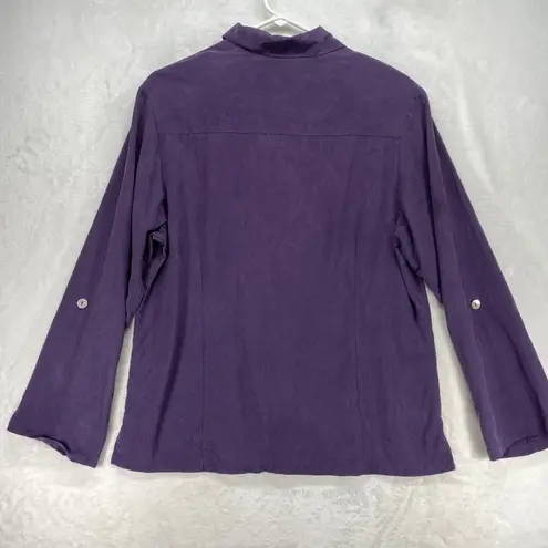 Anne Carson Silk Button Down Top Roll Tab Long Sleeve Purple Size L