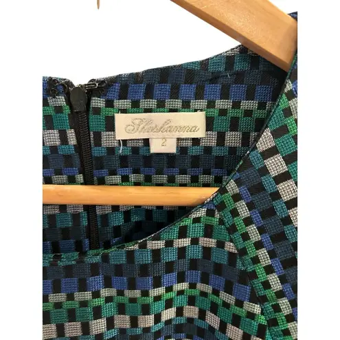 Shoshanna Blue Green Silver Veronica Aegean Jacquard Sleeveless Dress Size 2