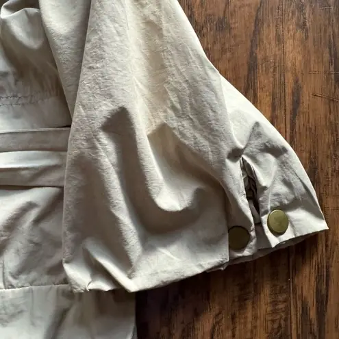 Apostrophe Womens Raincoat Rain Jacket Tan Hood Drawstring Waist Two Way Zipper Size XL