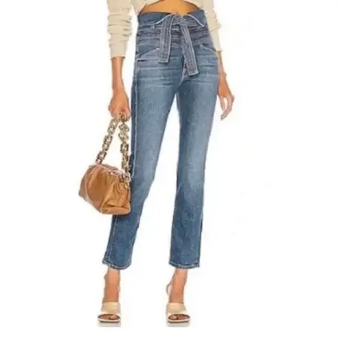 Mother the Dazzler Triple Stack high rise tie waist jeans great awakenings 27 Blue