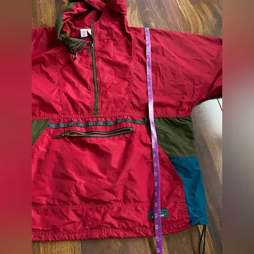VTG LL Bean Aztec Anorak Pullover Rain Jacket Kangaroo Pocket Red Size L