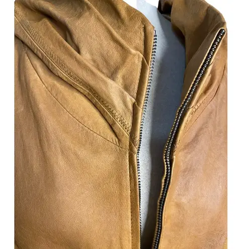 MADE IN ITALY LAMBSKIN LEATHER CAPE STYLE UNIQUE SHORT SLEEVED GATHERED JACKET Tan Size L