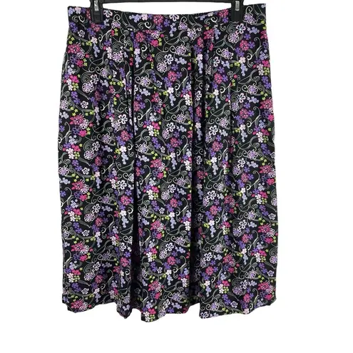 Sag Harbor Black Purple Floral Short Sleeve Button Up Midi Skirt Set PXL