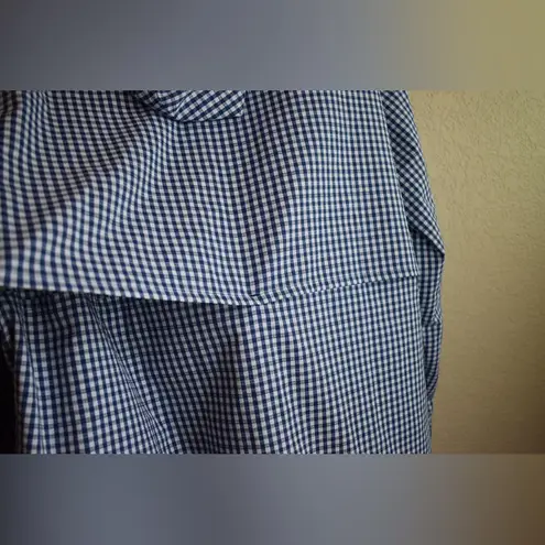 Suntect By Coolibar Women's Long Sleeve Beach Shirt Gingham Blue and White XL