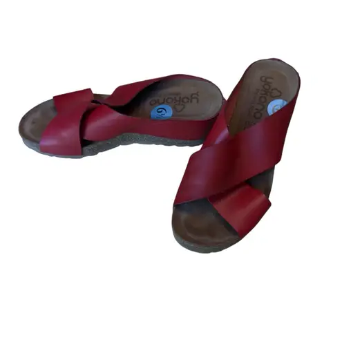 Yokono Red Leather Cross Strap Cork Platform Espadrille Wedge Sandals 6.5 resort