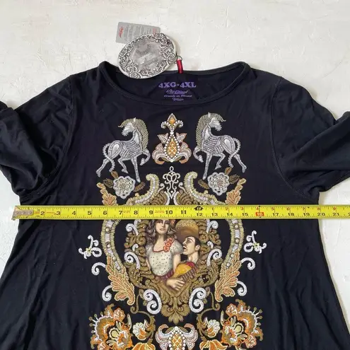 Ay Guey Historia Beaded Mexico Woman Graphic Asymmetric Hem TShirt 4XL RARE NWT Black Size 4X