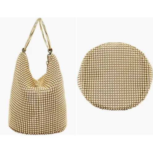 olga berg Bianca Ball Mesh Handle Bag in Gold One Size Womens Clutch evening