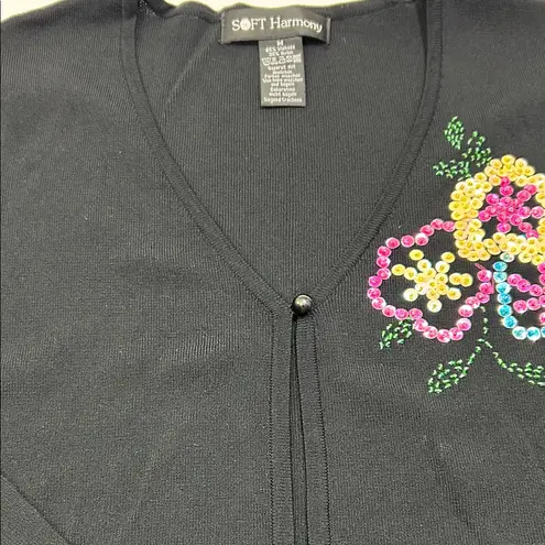 Black Floral Embellished Women's Sweater Size M