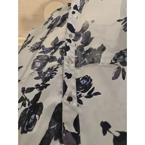 Candie's ​ Y2K Blue Floral Sheer Button-Up Blouse Top M Roll Tab Sleeve Fairycore - Image 7